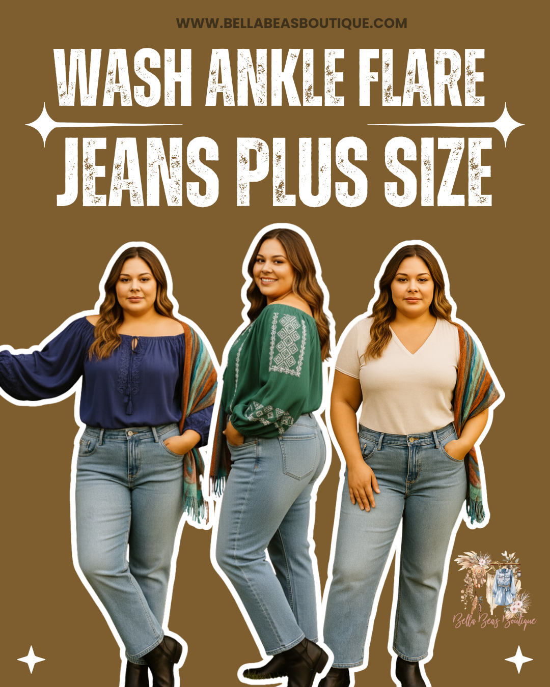Vintage Wash Ankle Flare Jeans Plus Size (28in Inseam)