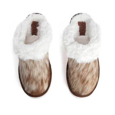 Alamosa Cow-Hide Lined Slippers In Brown & White