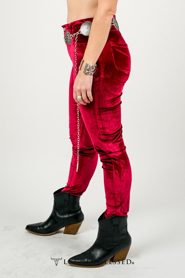Burgundy Velvet Skinny Jeans Plus Size (28in Inseam)