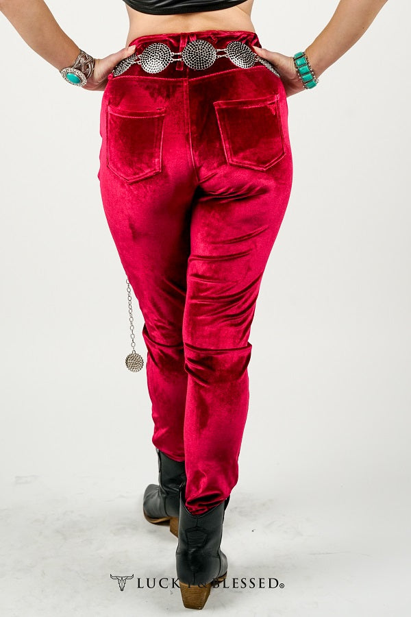 Burgundy Velvet Skinny Jeans Plus Size (28in Inseam)