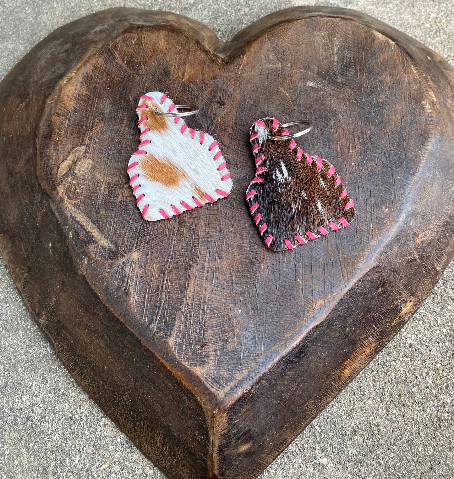 Pink Leather Cowhide Keychain