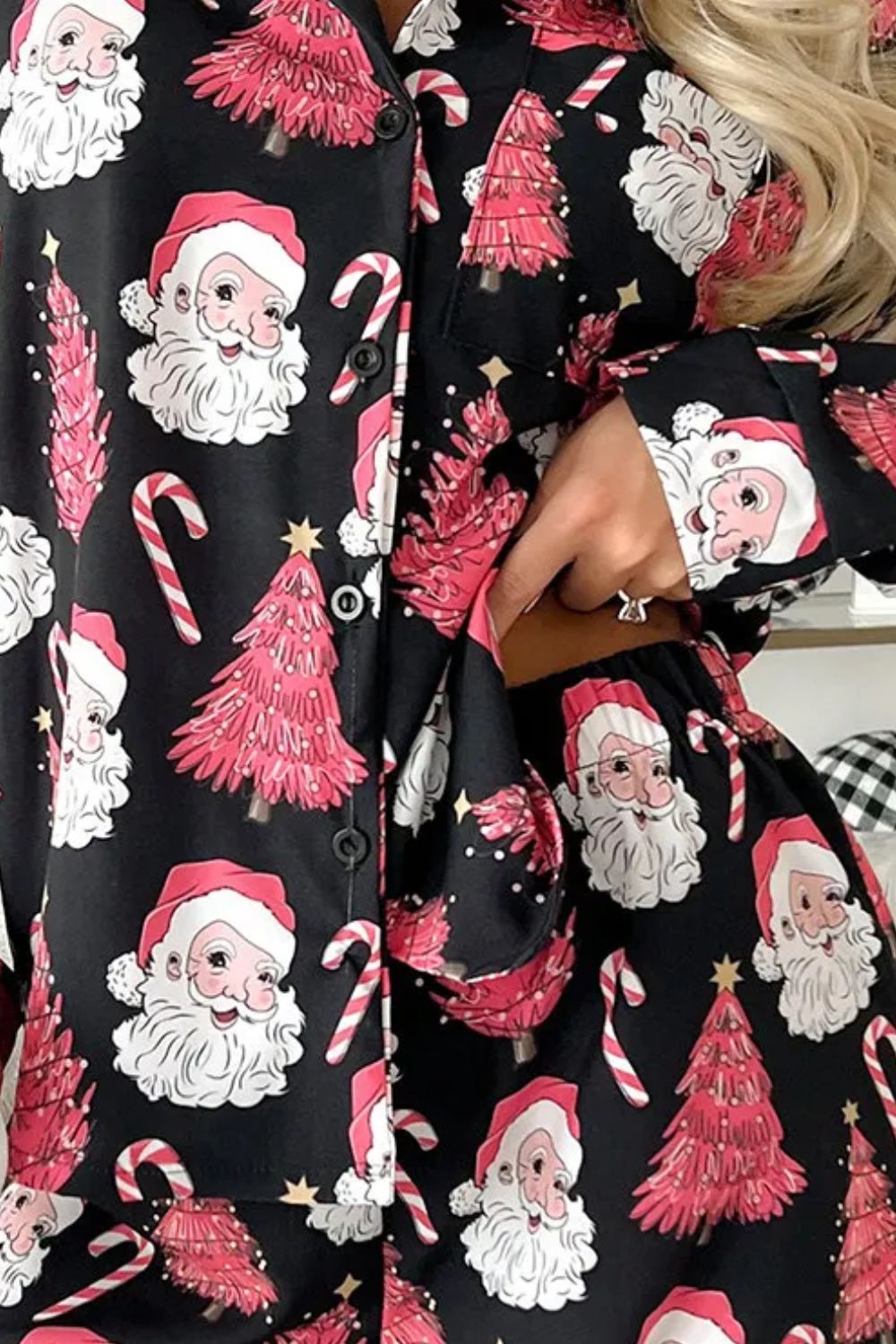 Christmas Printed Collared Neck Top and Pajamas