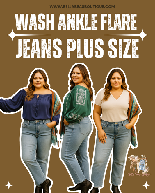 Vintage Wash Ankle Flare Jeans Plus Size (28in Inseam)