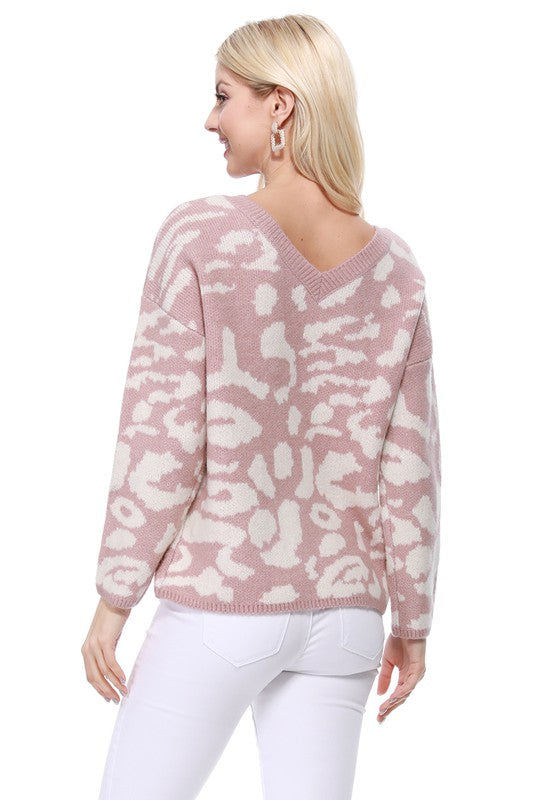 Leopard Pattern Jacquard Sweater Pull Over Top