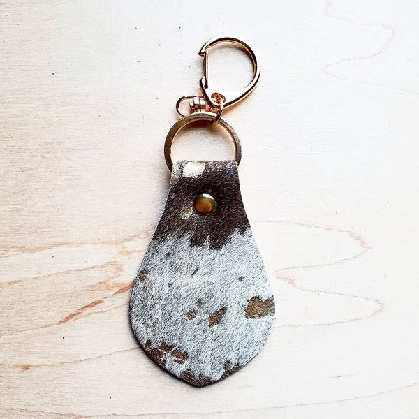 Leather Keychain-Mixed Metallic Hair on Hide