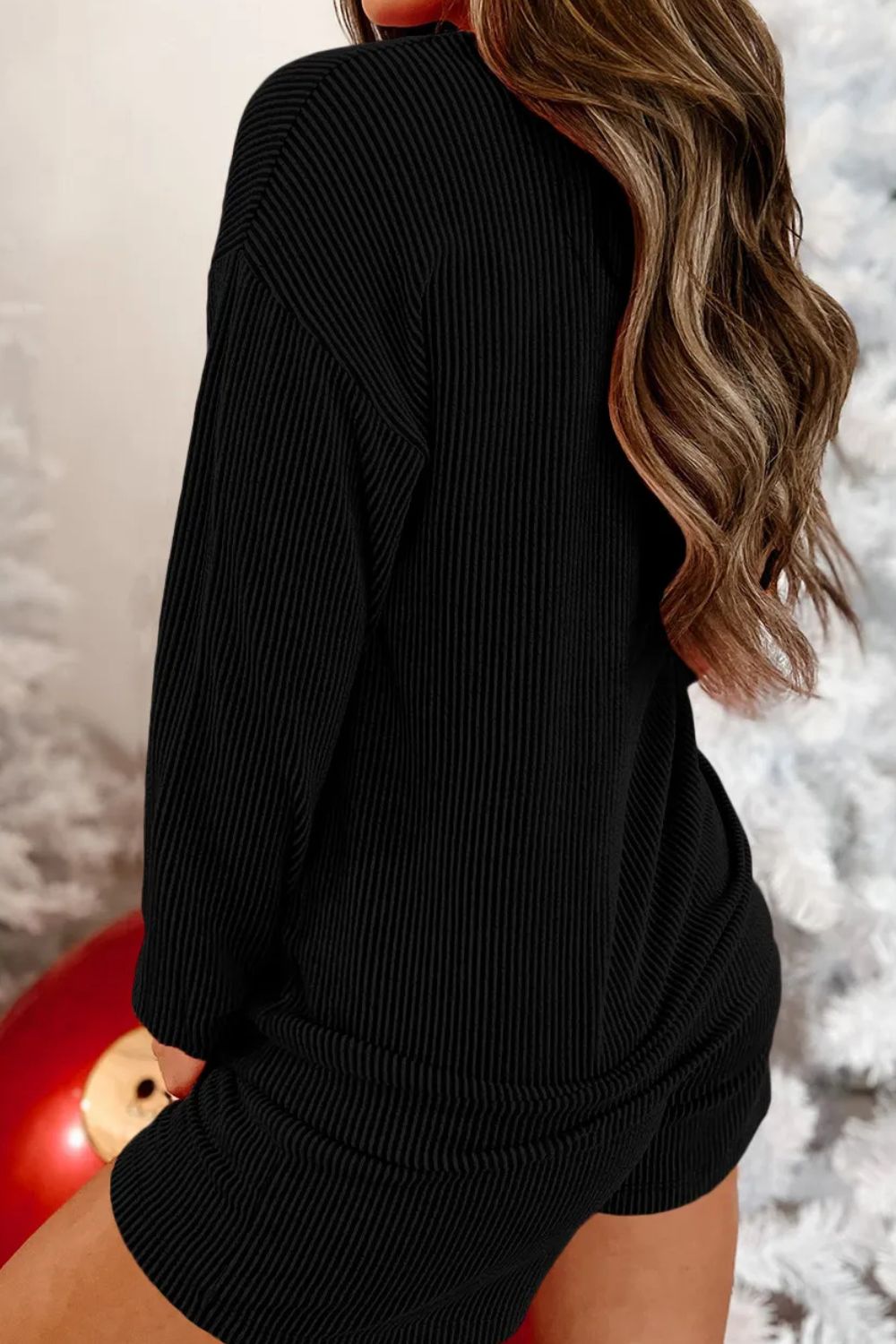 MERRY Round Neck Long Sleeve Top and Shorts Pajamas