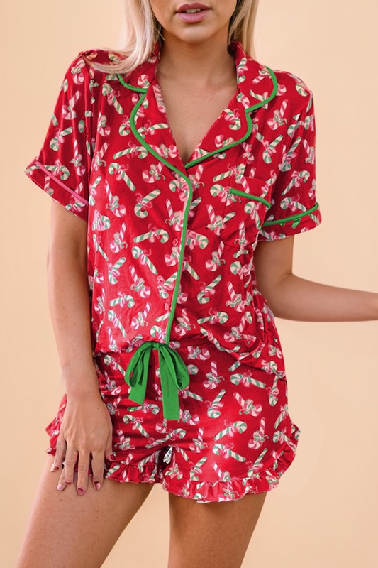 Christmas Candy Cane Print Knotted Pajamas