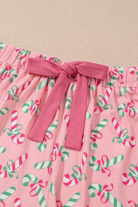 Christmas Candy Cane Print Knotted Pajamas