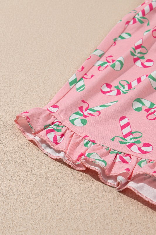 Christmas Candy Cane Print Knotted Pajamas