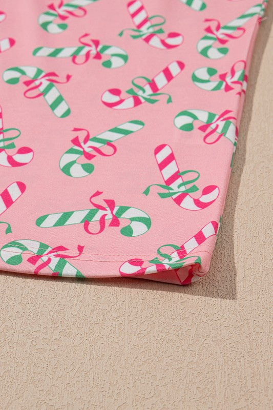 Christmas Candy Cane Print Knotted Pajamas