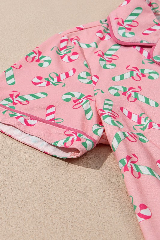 Christmas Candy Cane Print Knotted Pajamas