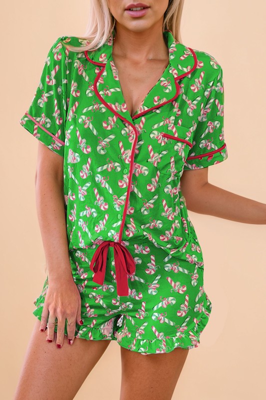 Christmas Candy Cane Print Knotted Pajamas