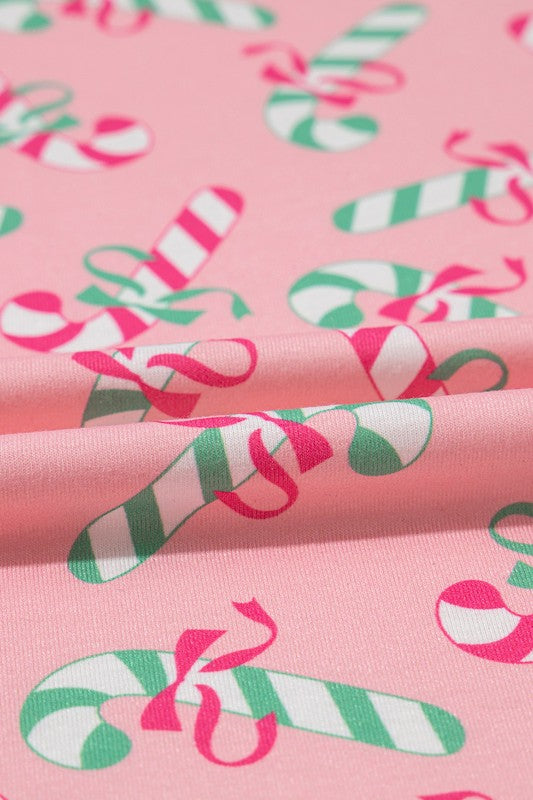 Christmas Candy Cane Print Knotted Pajamas