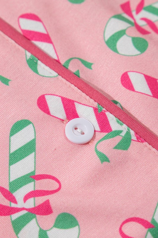 Christmas Candy Cane Print Knotted Pajamas