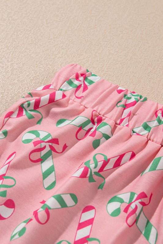 Christmas Candy Cane Print Knotted Pajamas