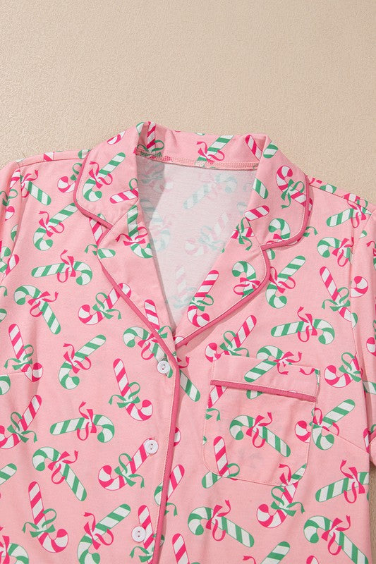 Christmas Candy Cane Print Knotted Pajamas