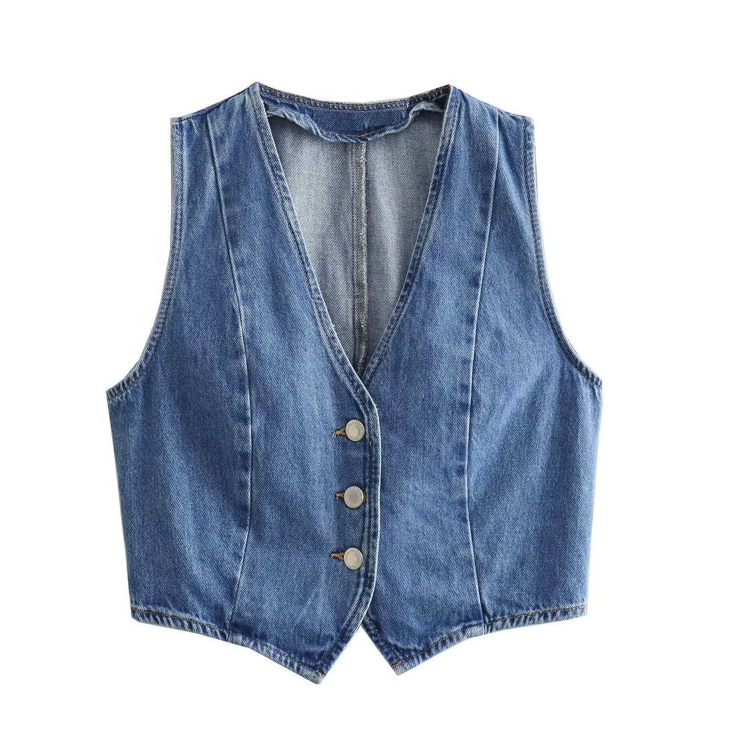 Ladies Denim Vest And Split Hem Skirt Set 4219