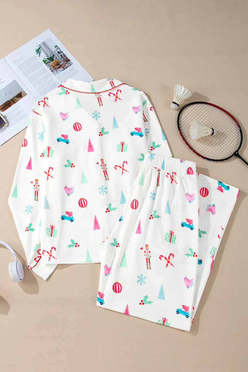 Printed Collared Christmas Pajamas