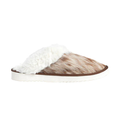 Alamosa Cow-Hide Lined Slippers In Brown & White