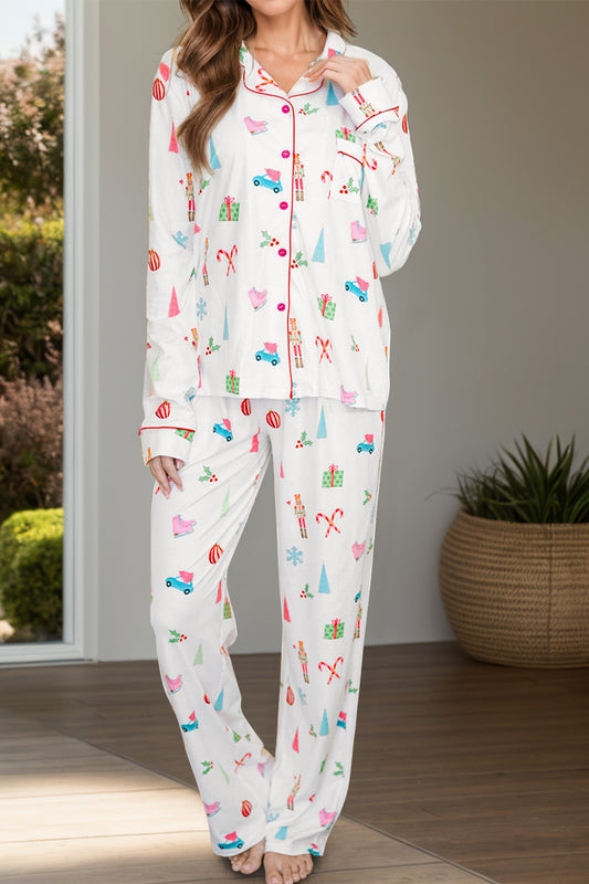 Printed Collared Christmas Pajamas