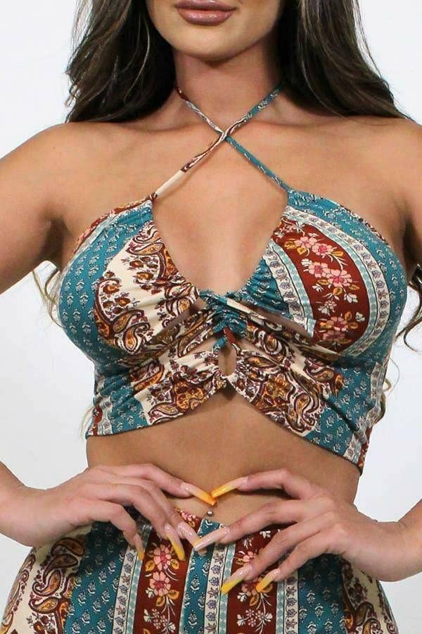 PRINTED TIE HALTER SET