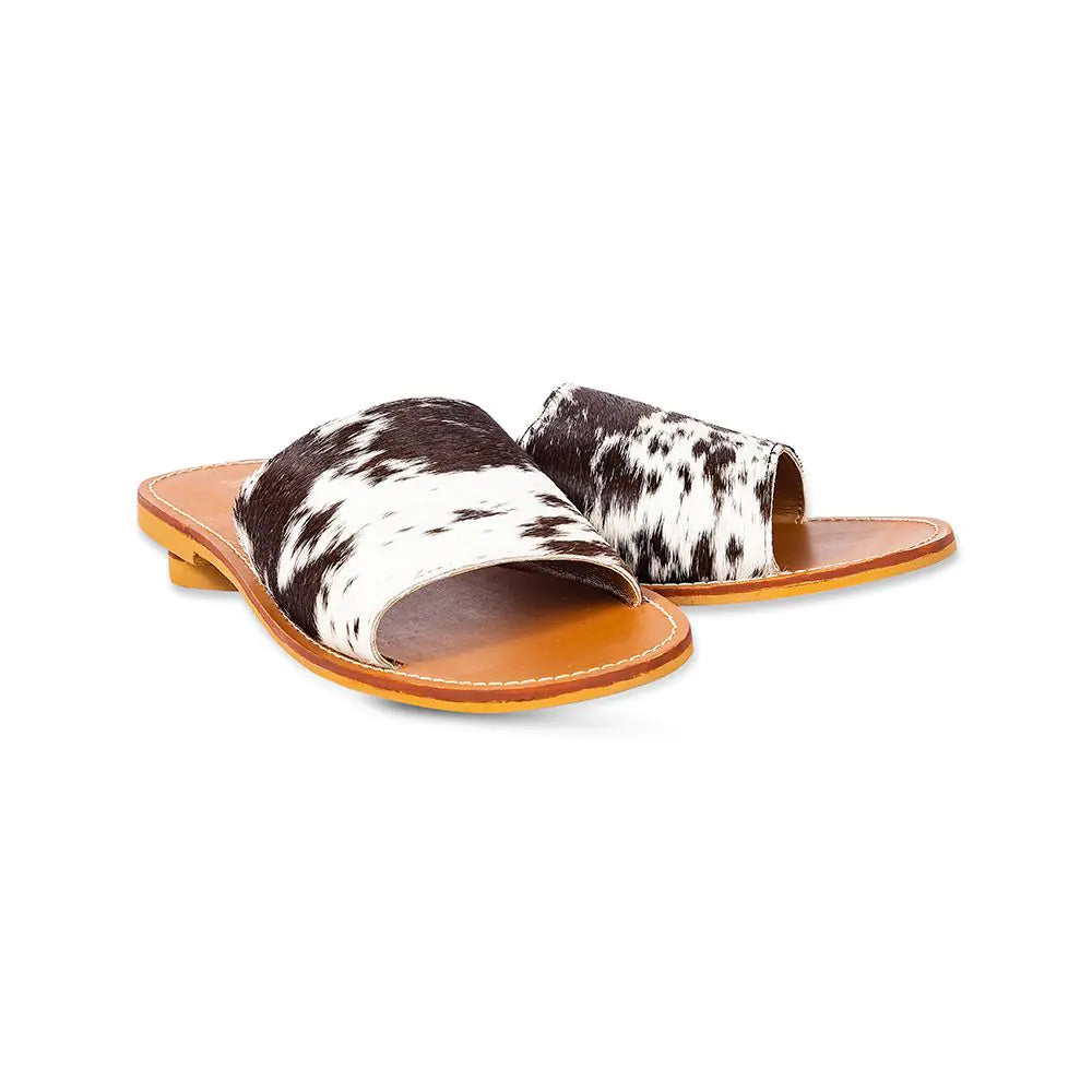 Kemma Hair-on Hide Sandals in Light and Ebony