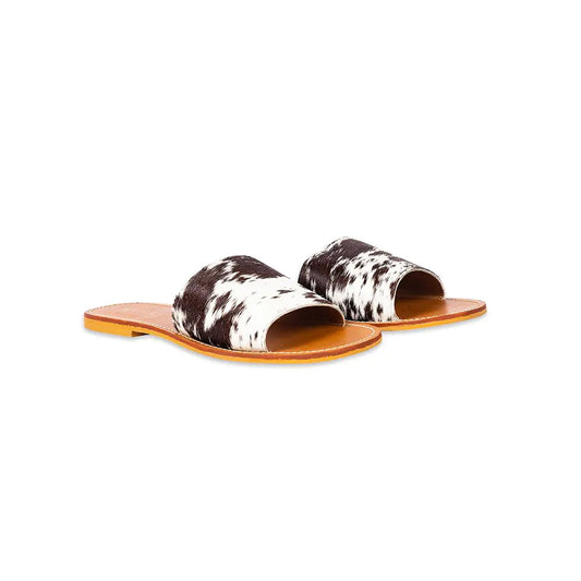 Kemma Hair-on Hide Sandals in Light and Ebony