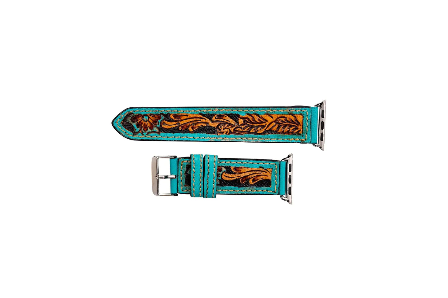 Flora Falls Hand-tooled Leather Watchband